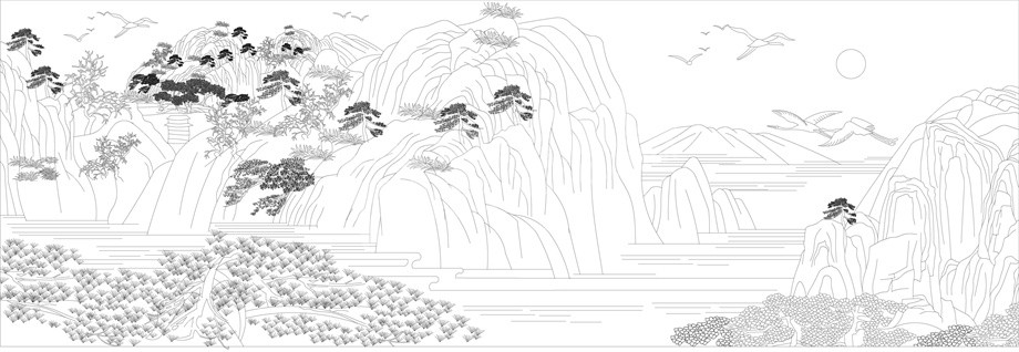 山水風景浮雕雕塑原創(chuàng)手繪設計稿